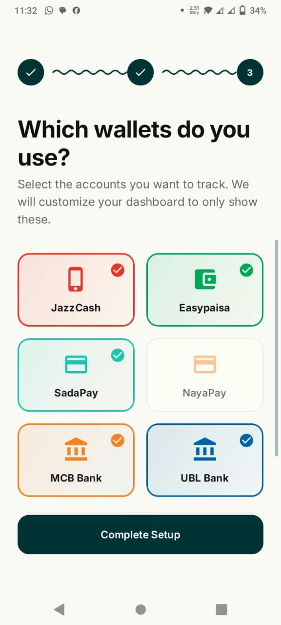 Actual Android screen: Choose your wallets